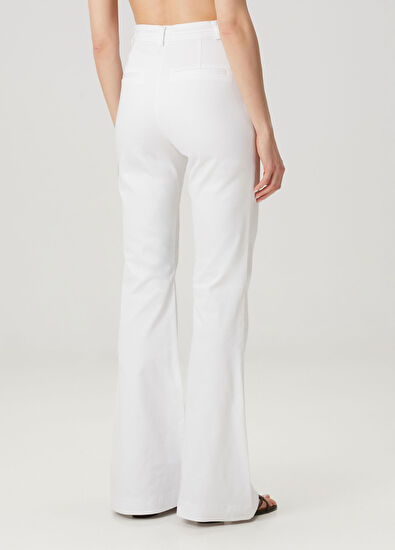 Beyaz Flare Koton Pantolon - Görsel 6