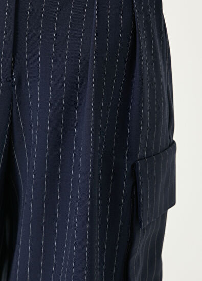 Maje Ivaldo Lacivert Çizgili Yün Bermuda - 4