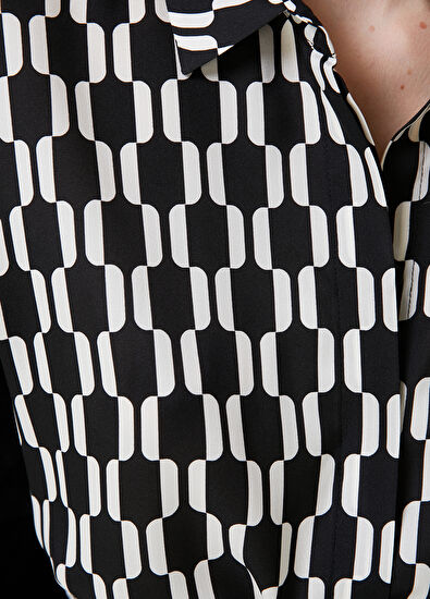 Beymen Club Siyah Beyaz Desenli Twill İpek Gömlek - 5