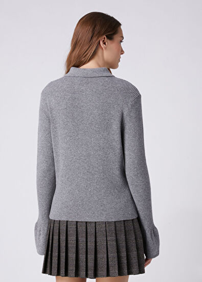 Beymen Club Grey Mélange Wool Polo Cardigan - 5