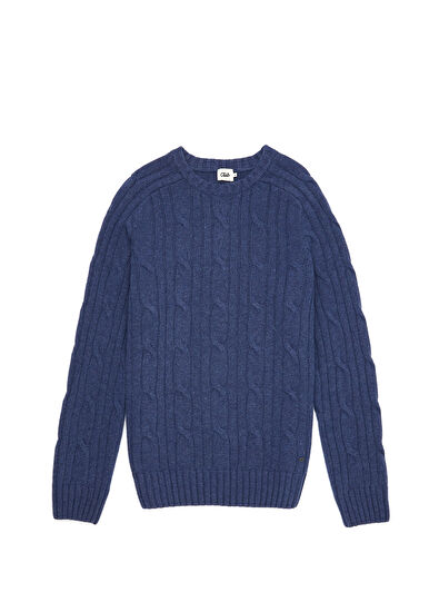 Beymen Club Mavi Kalın Saç Örgü Dokulu Yün Kazak - 7