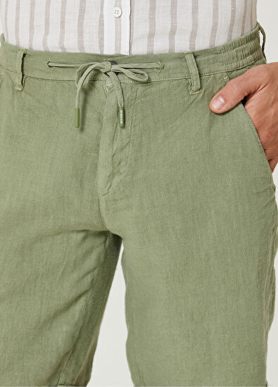 Beymen Club Regular Fit Yeşil Beli Kordonlu Keten Şort - 4