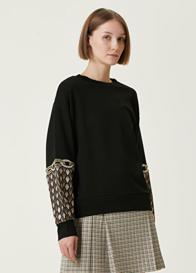 Beymen Club Siyah Gold Taşlı Brokar Sweatshirt - 3