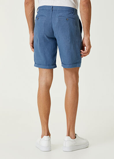 Beymen Club Regular Fit Mavi Beli Kordonlu Keten Şort - 3