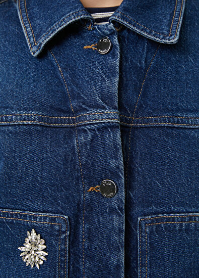 Beymen Club Indigo Embellished Boxy Denim Jacket - 7