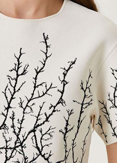 McQueen Fildişi Siyah Desenli Crop Yün Bluz - 4