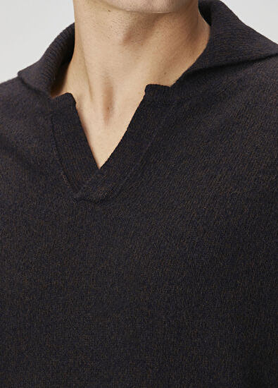 120% Lino Navy Blue Polo Cashmere Sweater - 5