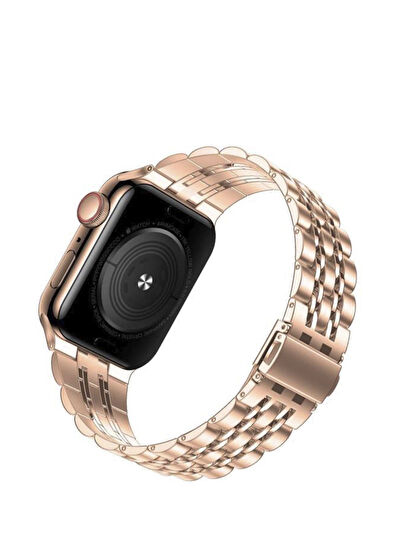 Bikordon Apple Watch Uyumlu 44/45/46/49 mm Beads Loop Rose Gold Çelik Kordon - 4