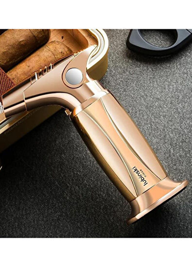 Lubinski Yeni Stil Gunmetal Tek Torch Masa Tipi Puro Çakmağı  - 4