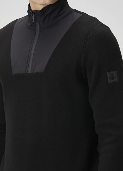 Beymen Club Black Collar Zippered Micro Insert Sweater - 7