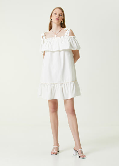 Beymen Club Beyaz Yakası Fırfırlı Topçuk Zincirli Mini Elbise - 3