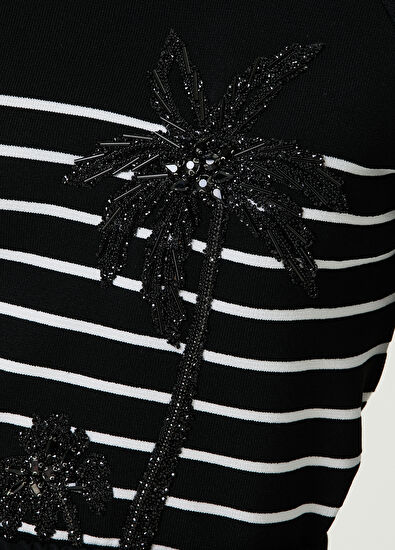 Beymen Club Siyah Taşlı Palmiye Nakışlı Kazak - 4