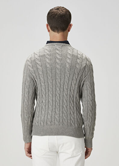 Gri Örgü Dokulu Kazak - Görsel 6