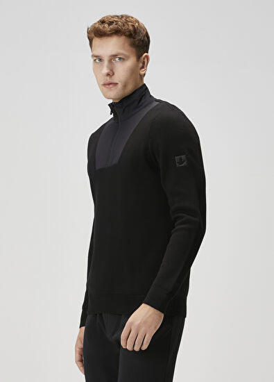 Beymen Club Black Collar Zippered Micro Insert Sweater - 5