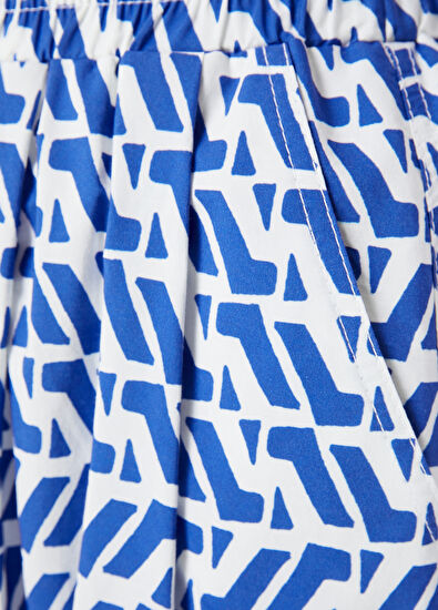 Beymen Club Mavi Beyaz Desenli Midi Etek - 5