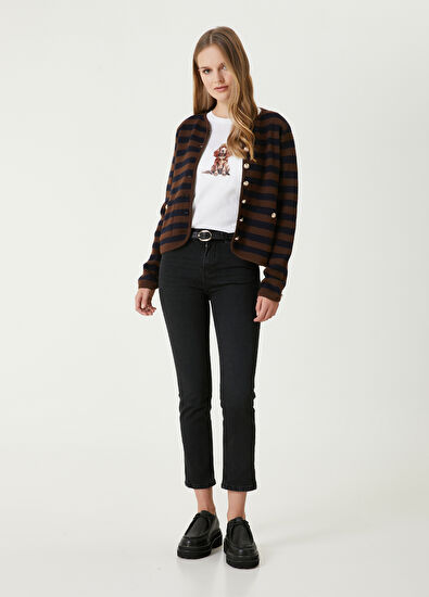 Brown Navy Blue Line Patterned Knit Cardigan Beymen Club Brown Navy Blue Line Patterned Knit Cardigan - 5