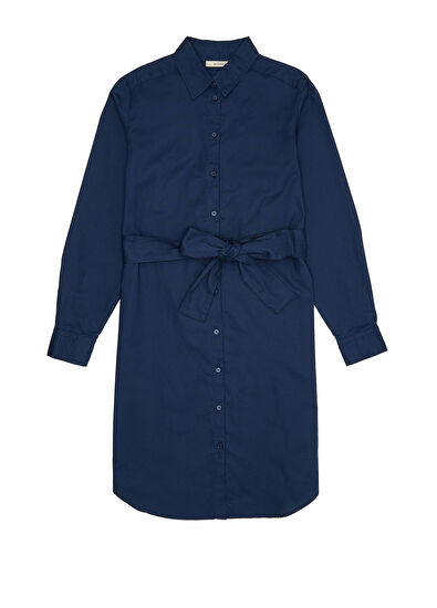 Lacivert Mini Gömlek Elbise - Görsel 8