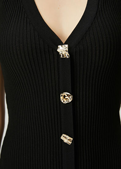 Beymen Club Black Amorphous Button-Down Maxi Knit Dress - 6