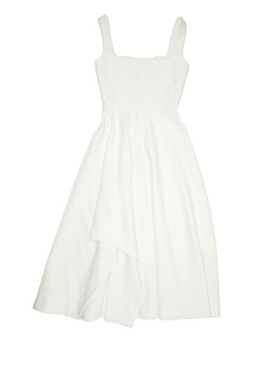 Beyaz Asimetrik Etekli Elbise - Görsel 8