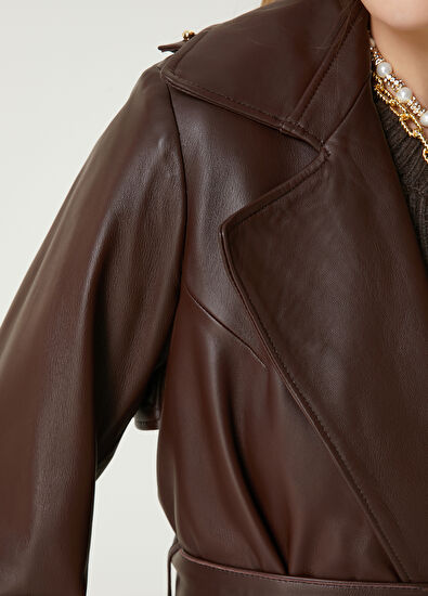 Beymen Club Kahverengi Deri Pardösü - 5