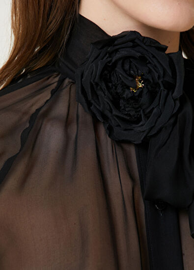 Dolce&Gabbana Siyah Çiçek Aplikeli İpek Abiye Bluz - 4