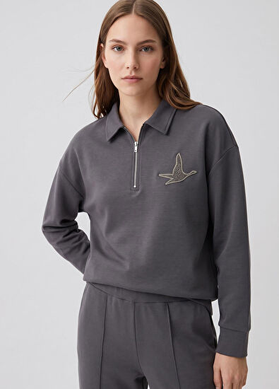 Beymen Club Grey Stone Logo Detailed Sweatshirt - 3