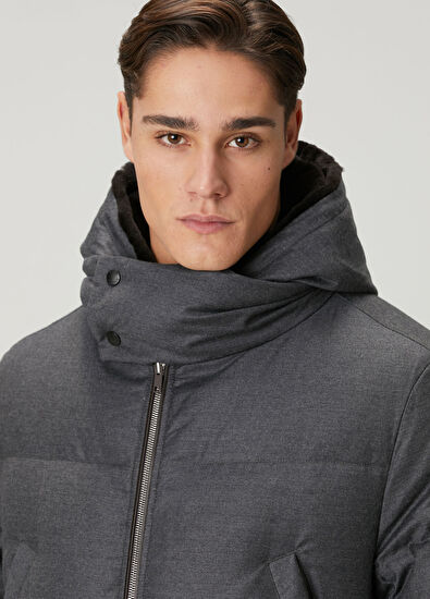 Yves Salomon Antrasit Kapüşonlu Puff Parka - 5