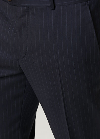 Drop 4 Lacivert Çizgi Desenli Yün Takım Elbise - Görsel 12