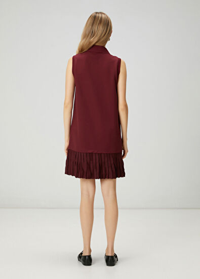 Beymen Club Burgundy Pleated Mini Polo Dress - 5