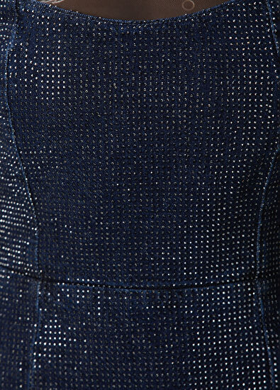 Lacivert Taşlı Mini Denim Elbise - Görsel 8
