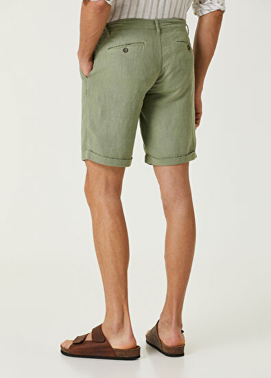 Beymen Club Regular Fit Yeşil Beli Kordonlu Keten Şort - 3