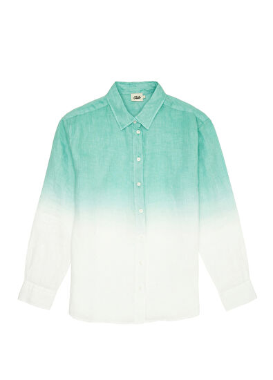 Beymen Club Mint Beyaz Degrade Keten Gömlek - 7