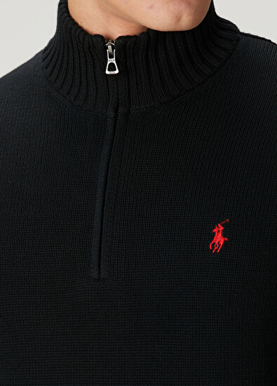 Siyah Yakası Fermuarlı Kazak - Görsel 7