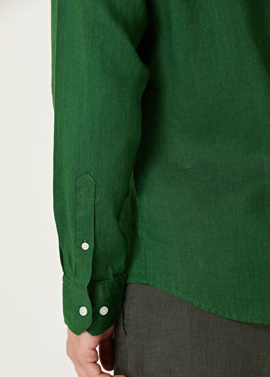 Beymen Club Comfort Fit Green Linen Shirt - 5