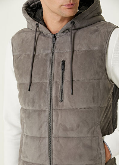 Beymen Club Antrasit Kapüşonlu Deri Yelek - 6