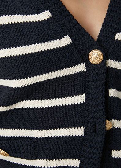 Beymen Club Navy Blue Ecru Striped Cardigan - 6