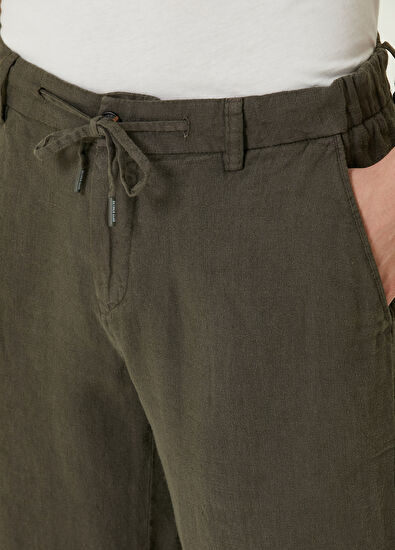 Beymen Club Regular Fit Koyu Haki Beli Kordonlu Keten Şort - 4