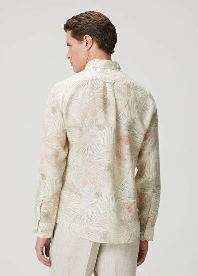 Beymen Club Comfort Fit Yeşil Yaprak Desenli Keten Gömlek - 5