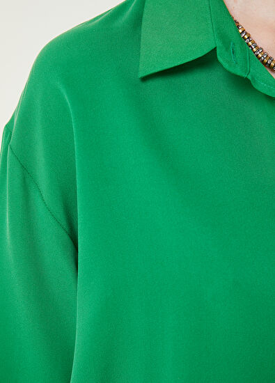 Beymen Club Yeşil Boyfriend Twill İpek Gömlek - 5