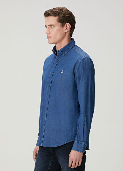 Beymen Club Comfort Fit Navy Blue Denim Shirt - 5