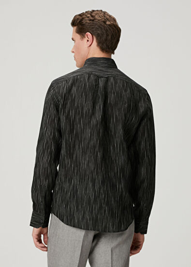 Beymen Club Comfort Fit Blue Dashed Striped Linen Shirt - 5