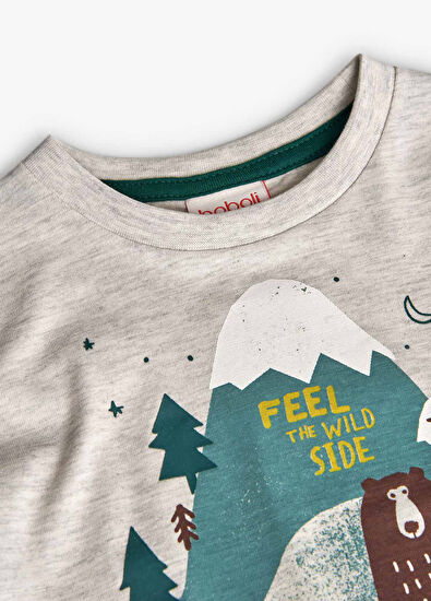 Boboli Ecru Animals Printed Long Sleeve Boys' T-Shirt - 4