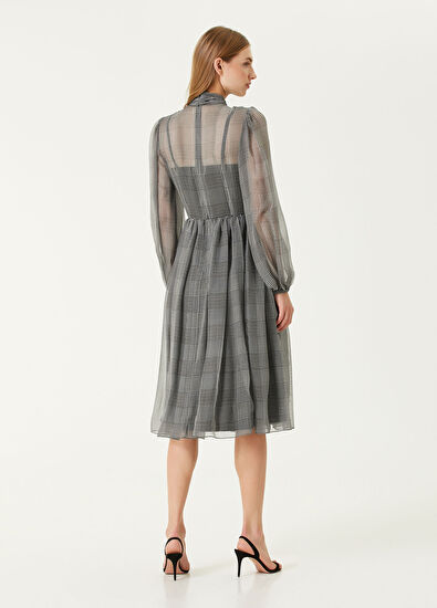 Dolce&Gabbana Koyu Gri Ekoseli Midi İpek Şifon Elbise - 5