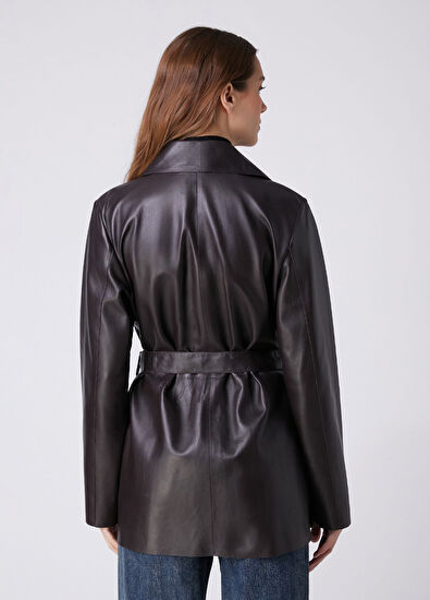 Beymen Club Plum Short Leather Trench Coat - 5