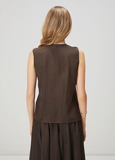 Beymen Club Kahverengi Volanlı Kolsuz Bluz - 6