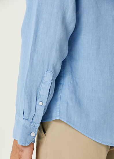 Beymen Club Comfort Fit Mavi Keten Gömlek - 5