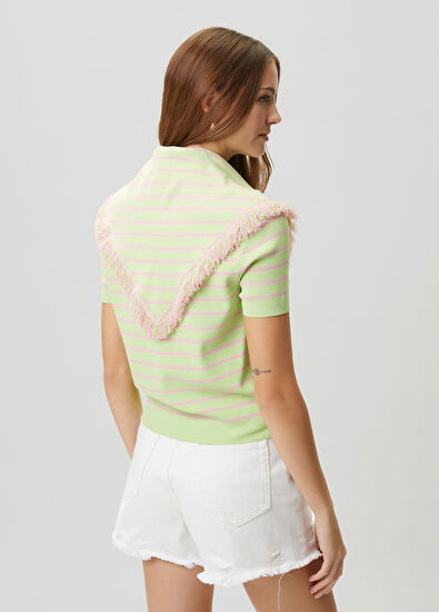 Beymen Club Yeşil Çizgili Şal Detaylı Polo Kazak - 5