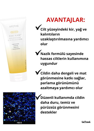 Apothe Baku-Kaol™ Brightening Scrub Cleanser Gözenek Görünümünü Arındırmaya Yardımcı Aydınlatıcı Temizleme Köpüğü 100 ml - 3
