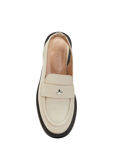 Beymen Club Ecru Women's Leather Slingback Loafers - 4