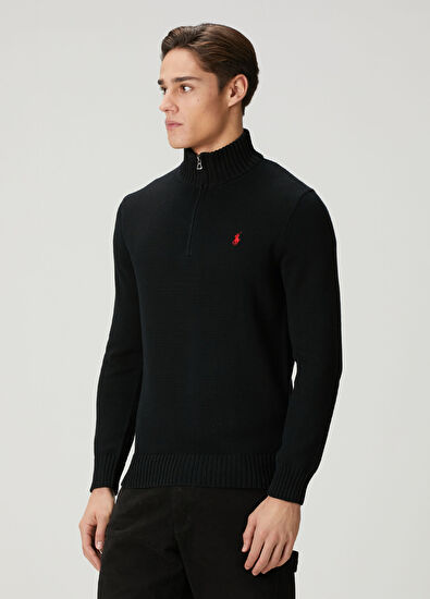 Siyah Yakası Fermuarlı Kazak - Görsel 5